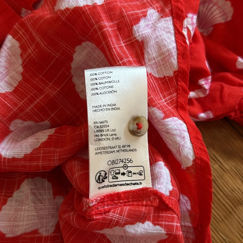 Maeve Anthropologie Shell Print red Women's puff sleeve button down blouse S - Picture 7 of 7